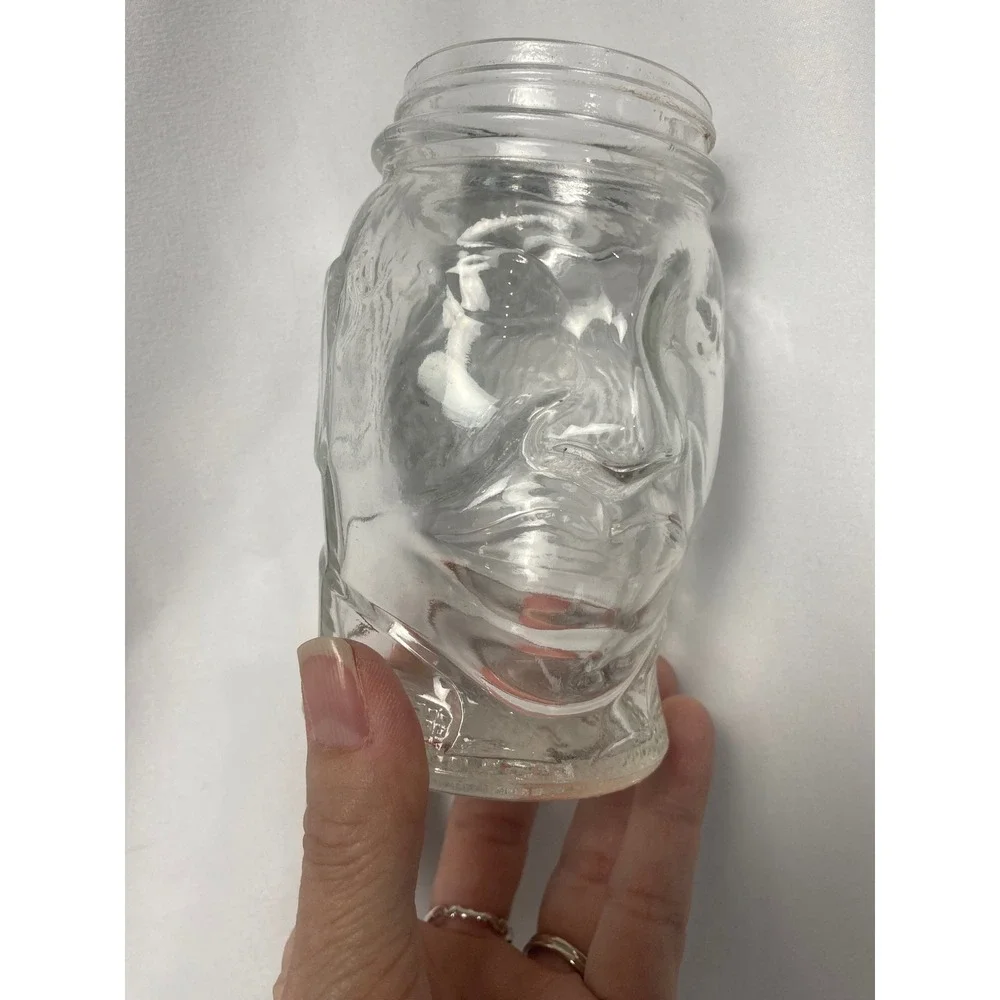 Vintage 1930s Nash Lucky Joe Glass Face Coin Bank Mustard Jar Original Lid